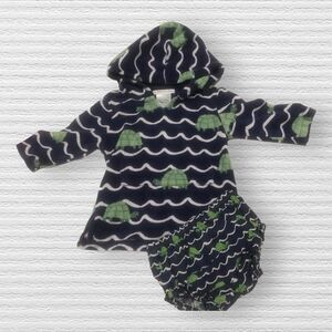 Pottery Barn 6/12m  Swim Turtle Cover Up & Diaper Cover Blue Green towel Terry